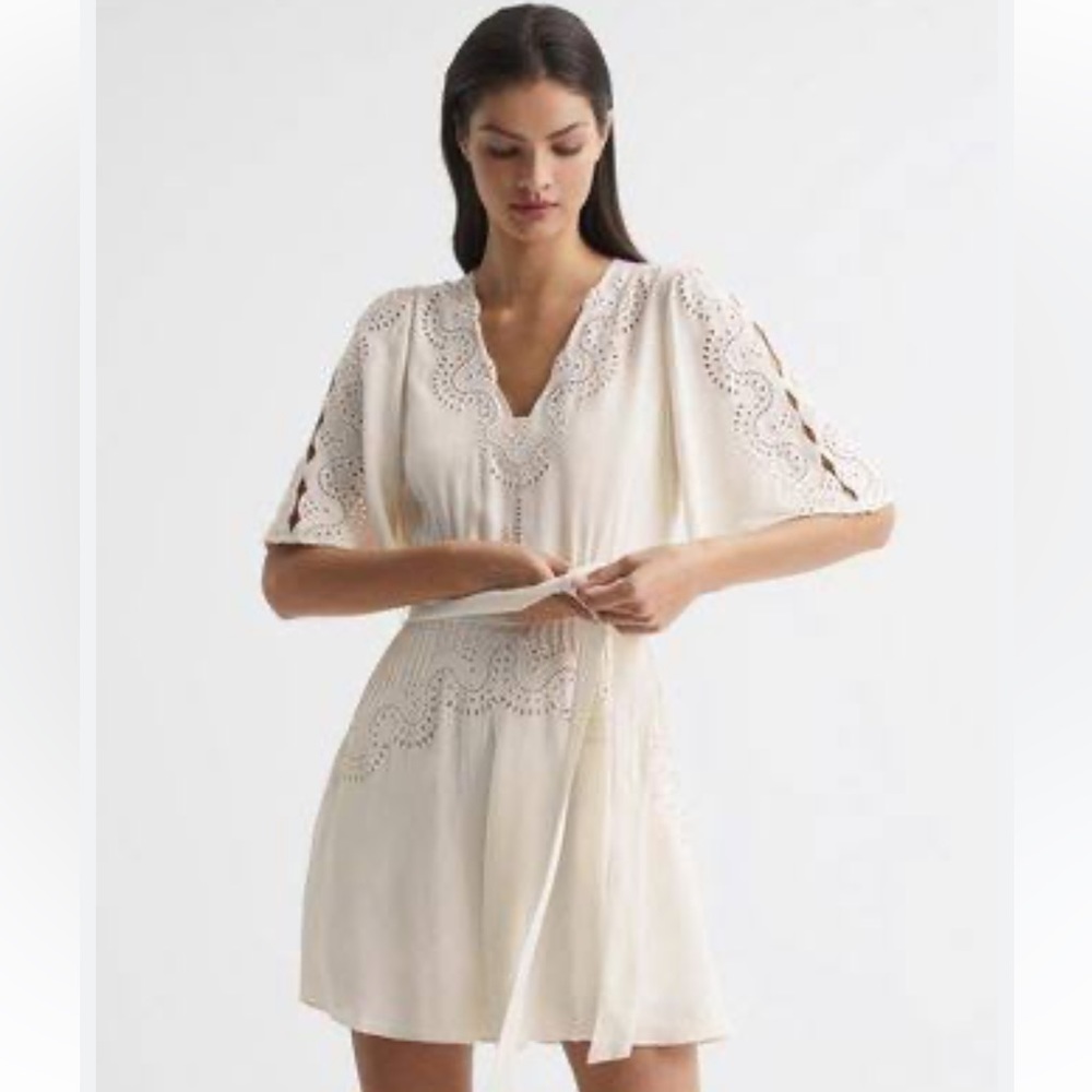 REISS RHEA BRODERIE SLEEVE FLOPPY MINI DRESS LACE 6 NEW WITH TAGS - Picture 5 of 6